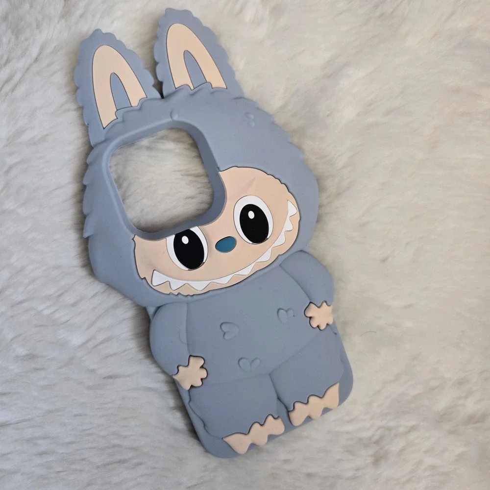 Labubu Phone Case iPhone 15 Pro Blue Gray Monster Bunny 3D Silicone NEW